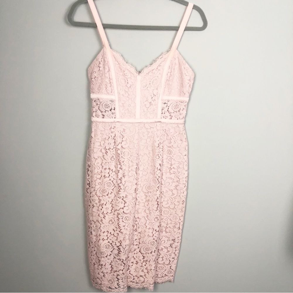EXPRESS | Baby Pink Lace Bustier Fitted Slip Dress Midi Length Women’s Size 2 - Picture 3 of 11